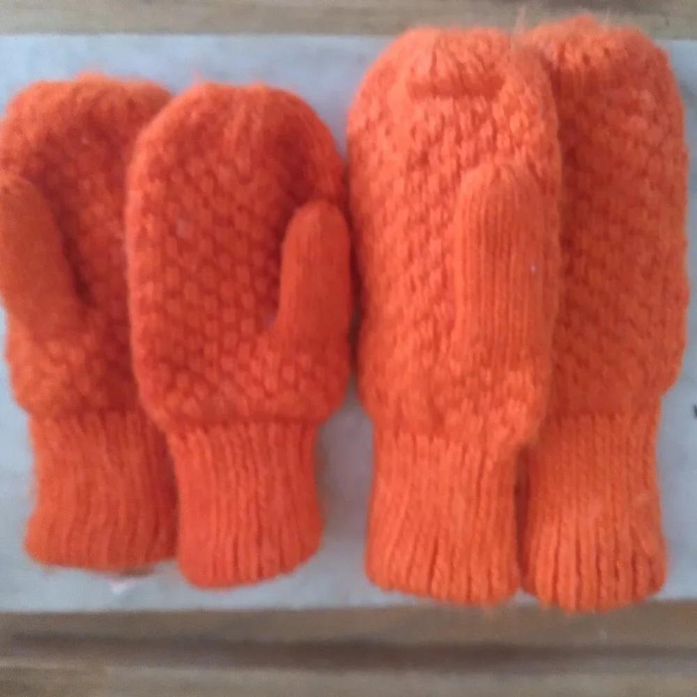 Two Pair of Children's Snow Mittens - Safety Orange